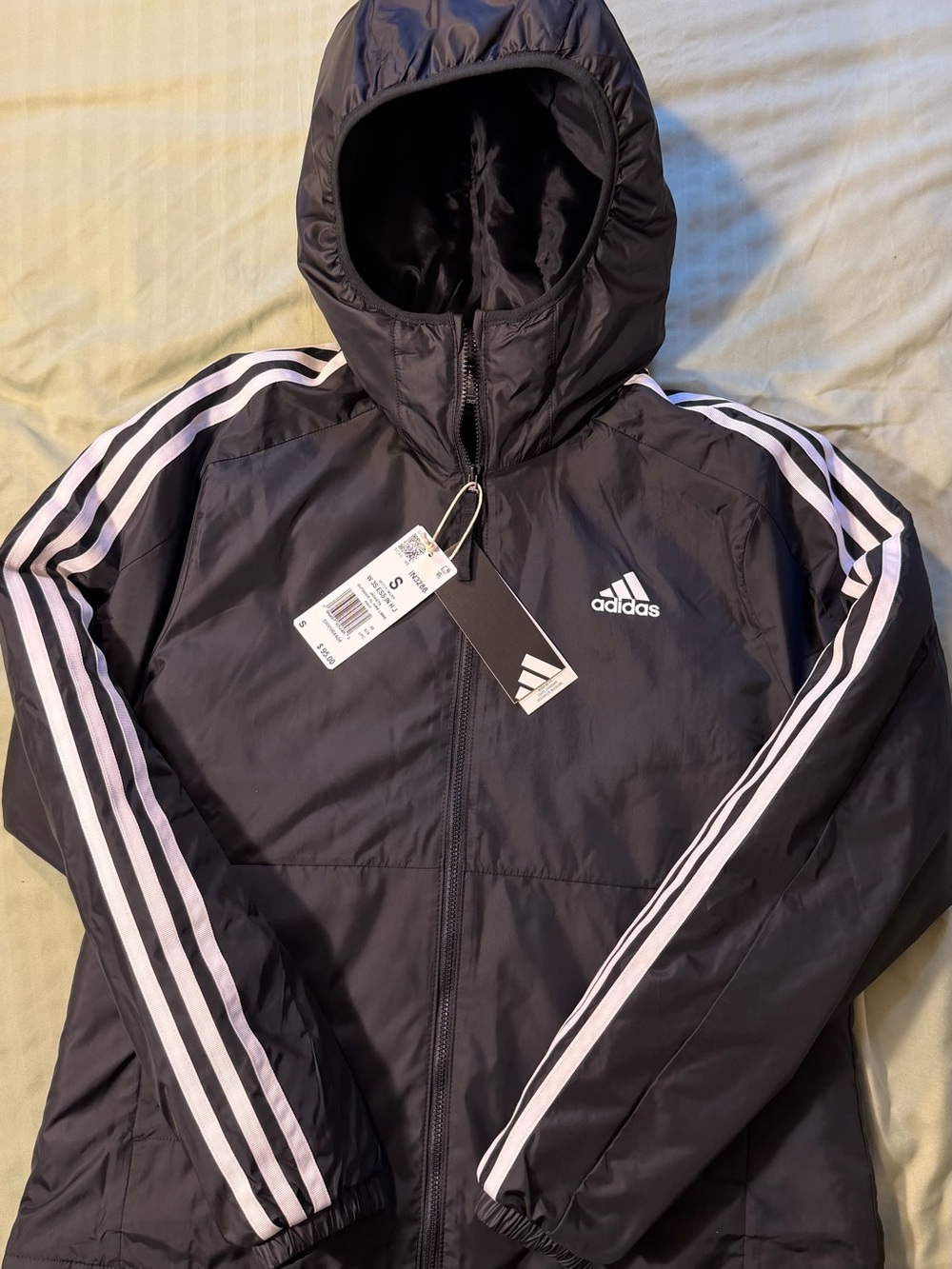 adidas Black Hooded Jacket with White Stripe Accents